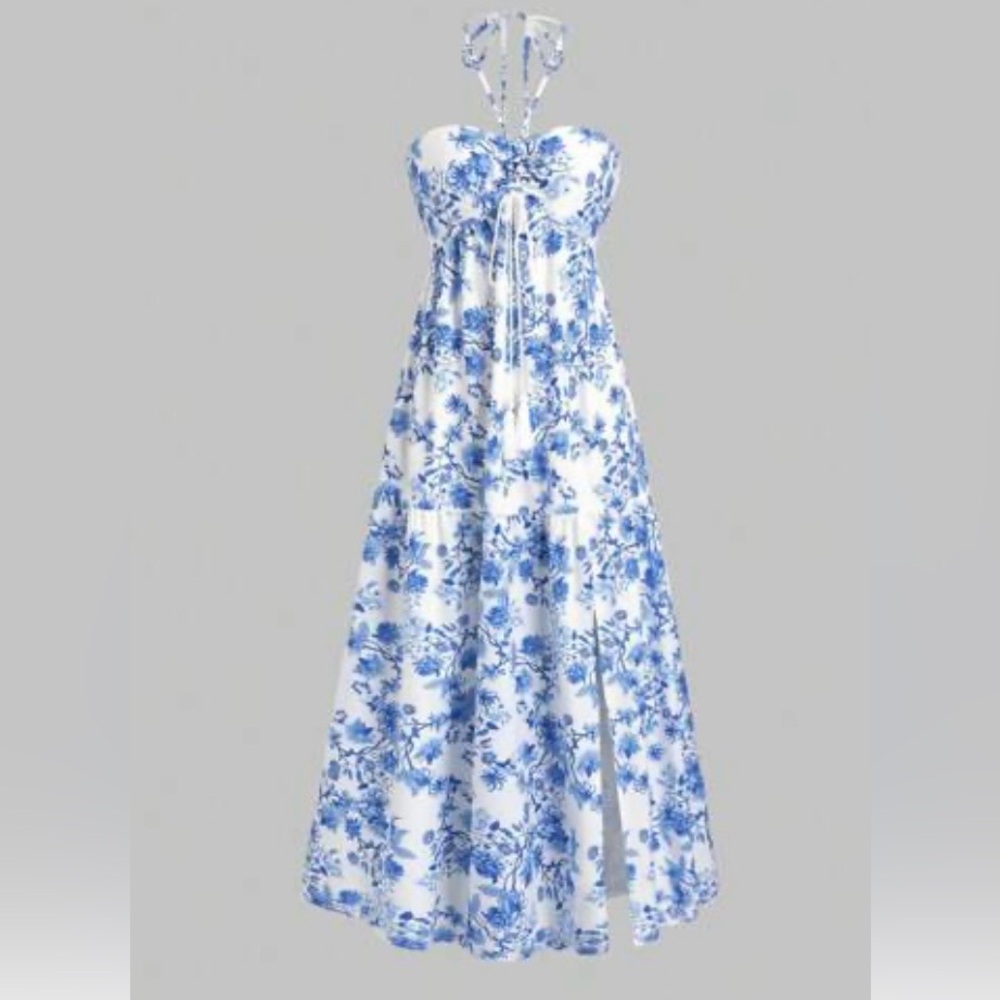 Shein White & Blue Floral Maxi Dress